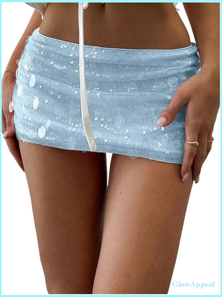 Sequin Low Waist Mini Skort Music Festival Night Out Skirt Shorts